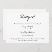 「しまった！」ユーモアあふれる結婚式延期のお知らせ 招待状 (正面/裏面)