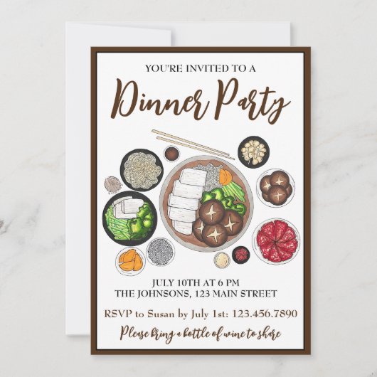 しゃぶしゃぶフードディナ日本のーディナーパーティー鍋 招待状 (正面)