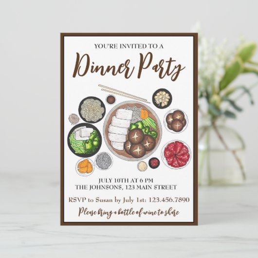 しゃぶしゃぶフードディナ日本のーディナーパーティー鍋 招待状 (スタンド正面)