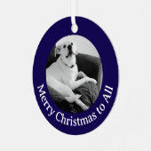 しゃべる犬のモノクロクリスマス写真 メタルオーナメント (正面左)