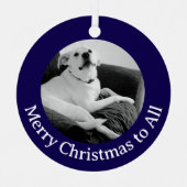 しゃべる犬のモノクロクリスマス写真 メタルオーナメント (正面)