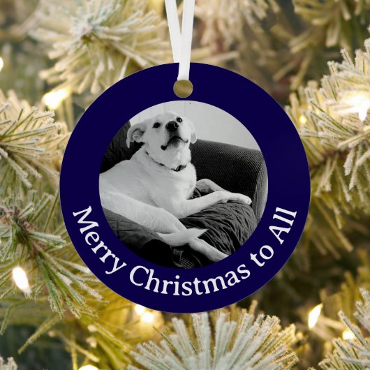 しゃべる犬のモノクロクリスマス写真 メタルオーナメント (インサイチュ)