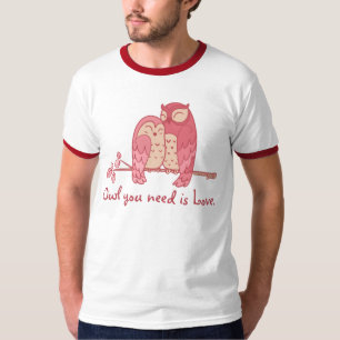 しゃれのピンクのフクロウのカップル Tシャツ