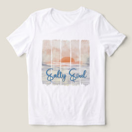 しょっぱい魂レトロ水彩海洋サンセットビーチ トライブレンドＴシャツ
