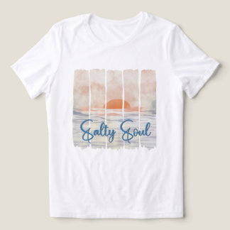 しょっぱい魂レトロ水彩海洋サンセットビーチ トライブレンドTシャツ