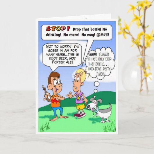 しらふの子供とおっちょこちょいの犬の誕生日カード カード (黄色い花)