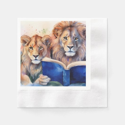 しらふの獅子と読かわいい子 縁ありカクテルナプキン (正面)
