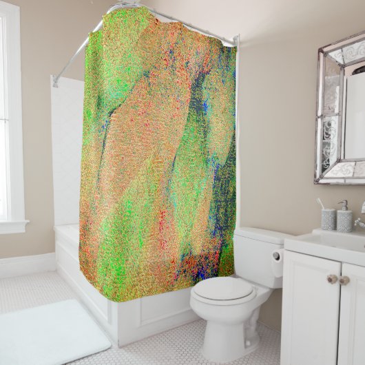 しわくちゃのレザー効果、緑がかったオレンジ色の擦れた塗装 シャワーカーテン (インサイチュ)