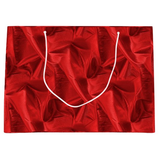 しわくちゃの赤いラメの金属の布の写真 ラージペーパーバッグ (正面)