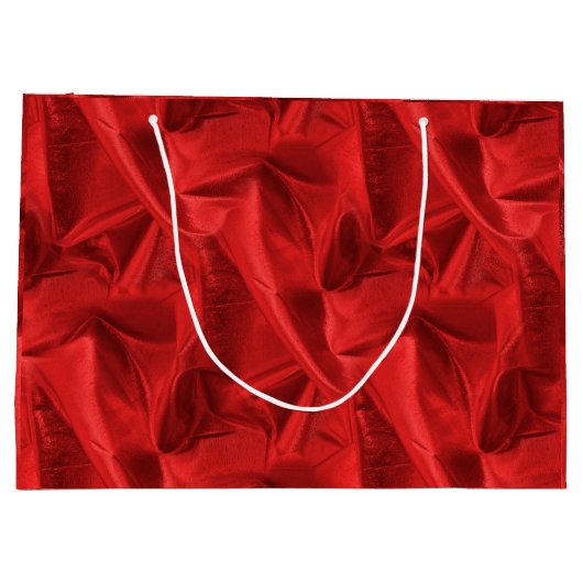 しわくちゃの赤いラメの金属の布の写真 ラージペーパーバッグ (裏面)