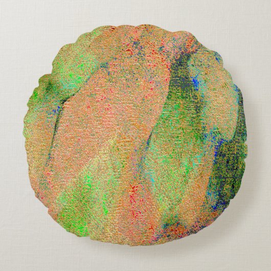 しわだらけの革スタイルと緑のサーモン絵を描擦り切れたの使用 ラウンドクッション (正面)