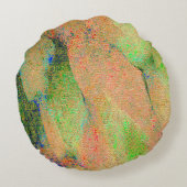 しわだらけの革スタイルと緑のサーモン絵を描擦り切れたの使用 ラウンドクッション (裏面)