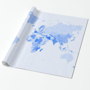 しわにされた淡いブルーの世界地図 ラッピングペーパー