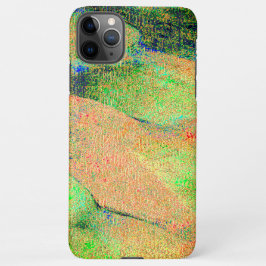 しわ付き皮革効果、緑のオレンジ擦り切れた絵を描色 iPhone 11Pro MAXケース