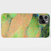 しわ付き皮革効果、緑のオレンジ擦り切れた絵を描色 iPhoneケース (裏面横)