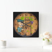 じいちゃんはワイン知ってる！ワインバレルの側面の背景 スクエア壁時計 (ホーム)