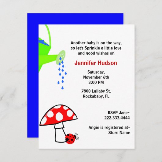 じょうろのベビーはシャワーの招待状を振りかけます 招待状 (正面/裏面)