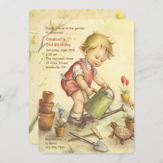 じょうろの招待状を持つ男の子 招待状 (正面/裏面)