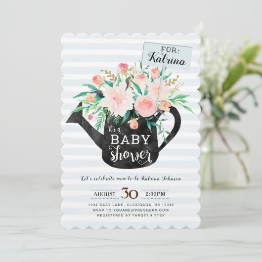 じょうろの花のベビーシャワーの招待状 招待状 (スタンド正面)