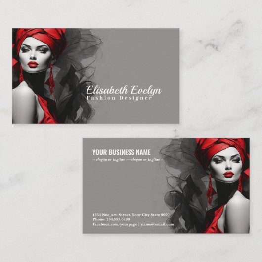 じらじらさせるエレガンス：黒と赤はっきりしたの女 名刺 (正面/裏面)