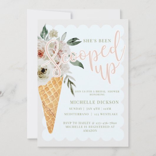 すくいあがって、ブライダルシャワー、花嫁。  招待状 (正面)