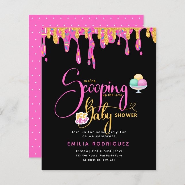 すくい上げラブアイスクリーム赤ちゃん女の子シャワー (正面/裏面)