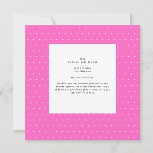 すくい上げラブアイスクリーム赤ちゃん女の子シャワー 招待状 (裏面)