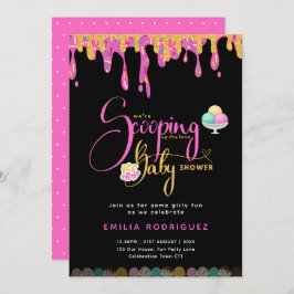 すくい上げラブアイスクリーム赤ちゃん女の子シャワー 招待状