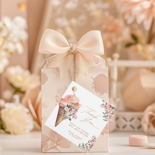 すくったアイスクリーム フローラル ピンク ブライダルシャワー フェイバータグ