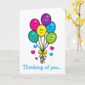 すぐにお見舞い：笑顔の風船と愛 カード (黄色い花)