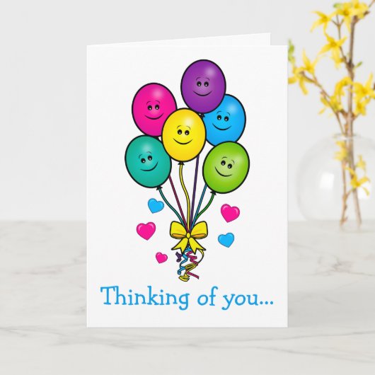 すぐにお見舞い：笑顔の風船と愛 カード (黄色い花)