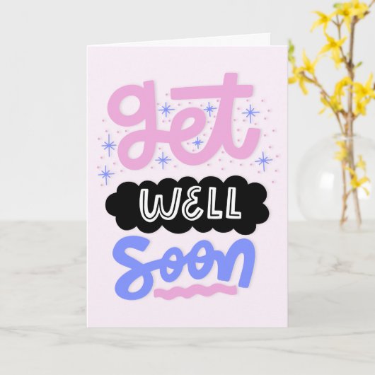 すぐにソフトピンクモダンのタイポグラフィ挨拶を得る カード (黄色い花)