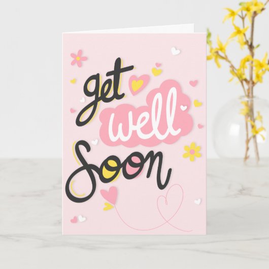 すぐにピンクと黄色のタイポグラフィ挨拶を得る カード (黄色い花)