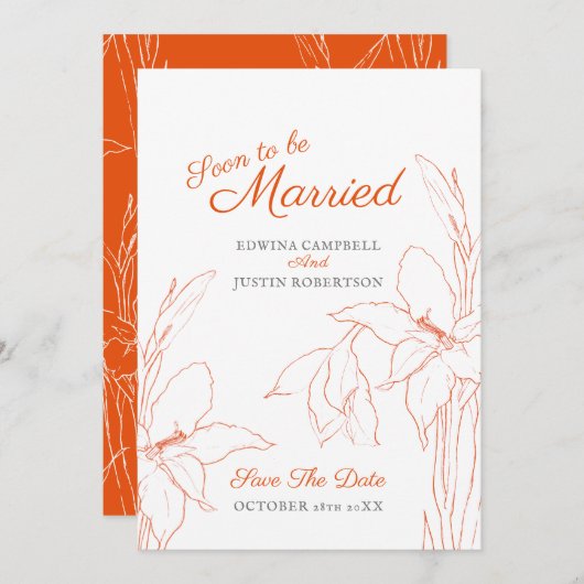 すぐにボタニカアート結婚したグラジオラスのオレンジ セーブザデート (正面/裏面)