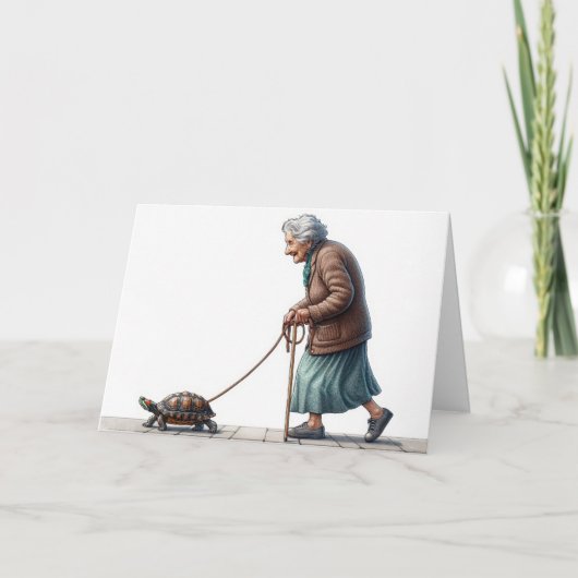 すぐに元気になる老婦人歩く亀 カード (正面)