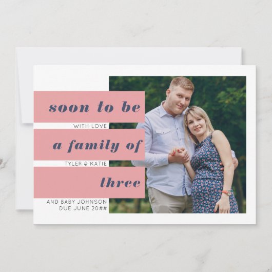 すぐに写真になる文字ブロック海軍ピンク妊娠 案内状 (正面)