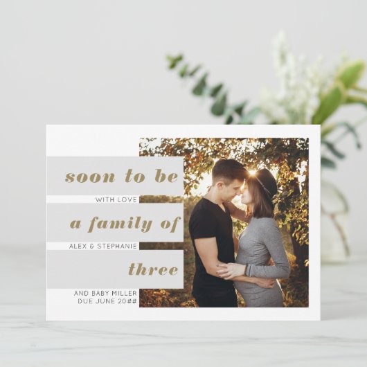 すぐに写真の文字ブロックの重なり妊娠 案内状 (スタンド正面)