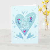 すぐに取得かわいいターコイズハートグリーティング カード (黄色い花)