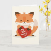 すぐに可愛い漫画のキツネ挨拶 カード (黄色い花)