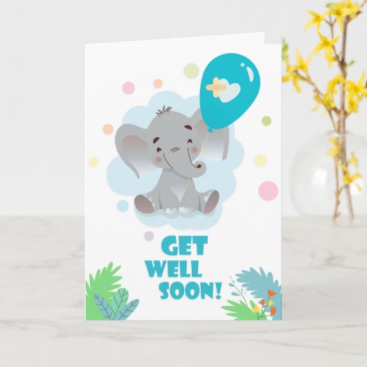 すぐに可愛い漫画の象の挨拶を得る カード (黄色い花)