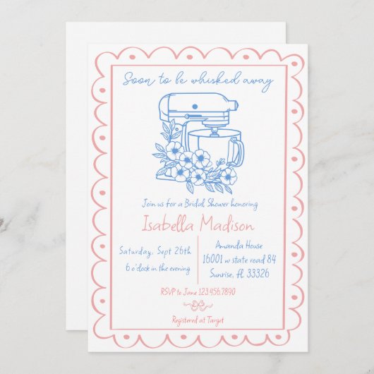 すぐに手遠くに引きブライダルシャワー 招待状 (正面/裏面)