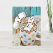 すぐに熱いココア飲料を雪だるまで飲む シーズンカード (正面)