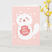 すぐに白い漫画の猫のグリーティングを得る カード (黄色い花)