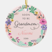 すぐに祖母の野花パーソナライズされたリース セラミックオーナメント (正面)