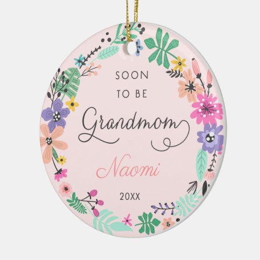 すぐに祖母の野花パーソナライズされたリース セラミックオーナメント (左)
