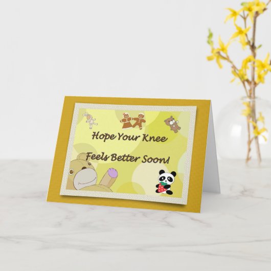すぐに膝の手術を受けるテディベア カード (黄色い花)