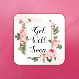 すぐに良くなる、水色ピンクのヴィンテージバラ スクエアシール