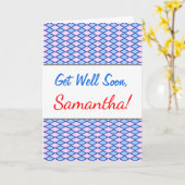 すぐに良くなる；青とピンクのダイヤモンドの形状パターン カード (黄色い花)