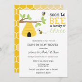 すぐに車で3つの赤ちゃんシャワーの家族になる 招待状 (正面/裏面)