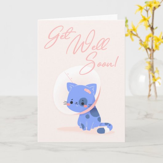 すぐに青い漫画の猫の挨拶を得る カード (黄色い花)